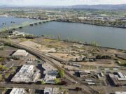 The 32-acre former Boise Cascade waterfront area is seen from the air in 2011.