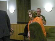 April Blue Colton appears in court Wednesday on charges of manslaughter in the death of her 6-month-old grandson.