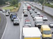 Traffic on Interstate 5 southbound is backed up after an Oregon crash clogged metro area roads on Tuesday.