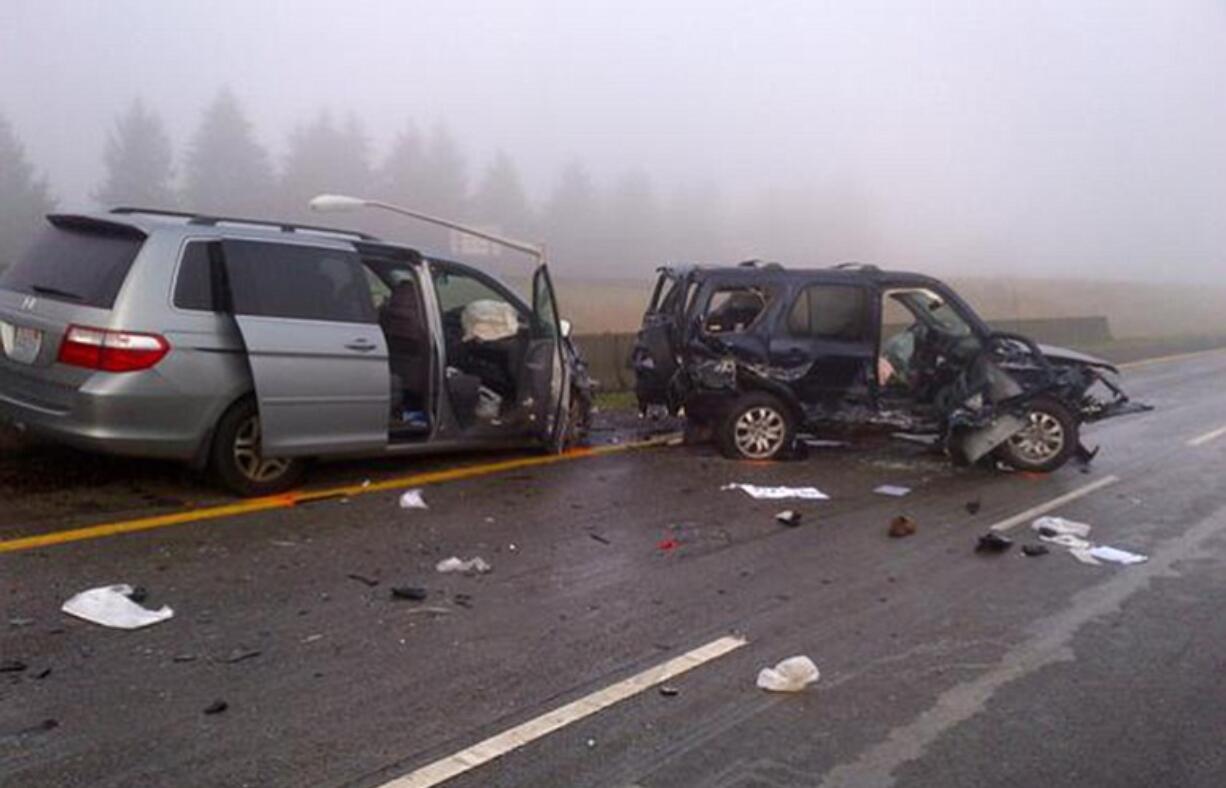 Police closed the northbound lanes of Interstate 205 this morning to investigate two related vehicle crashes that sent three men, two from Clark County, to the hospital.