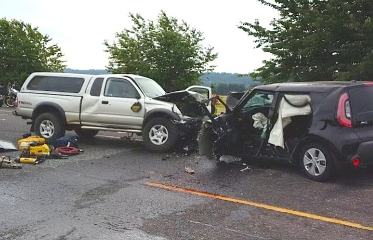 Two passengers in a Kia Soul died Wednesday in a head-on crash with a Toyota Tacoma pickup east of Washougal.