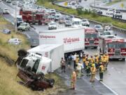 Injuries have been reported Wednesday afternoon in a multiple-vehicle crash involving a tractor-trailer on Interstate 205 southbound, just north of state Highway 14 in Vancouver.