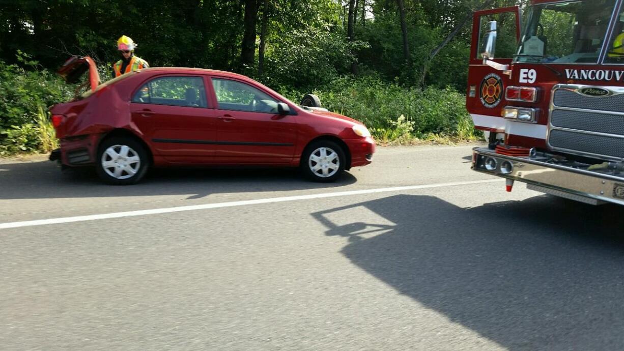 A two-car accident resulted in at least one injury and a major traffic jam on Highway 14 in East Vancouver this morning.