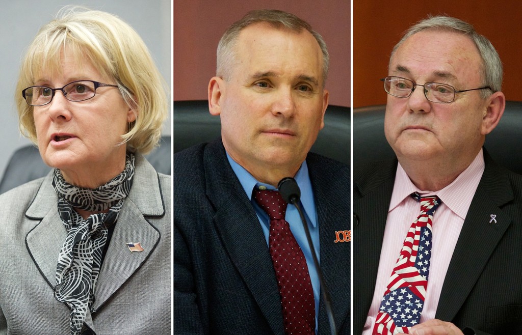 Clark County Councilors Jeanne Stewart, from left, David Madore and Tom Mielke