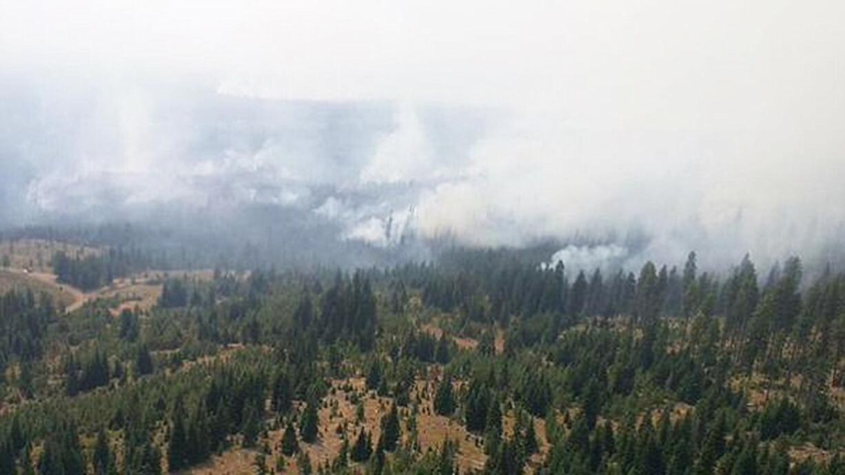 The Cougar Creek Fire burns south of Mount Adams.