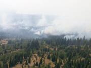 The Cougar Creek Fire burns south of Mount Adams.