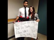 La Center High senior Ibrahim Ahmad strapped fake explosives around his waist this week as part of a stunt to ask Rilea Wolfe to prom.