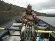 The trout stocked in Rowland Lake in Klickitat County for Black Friday averaged 11 to 14 inches.