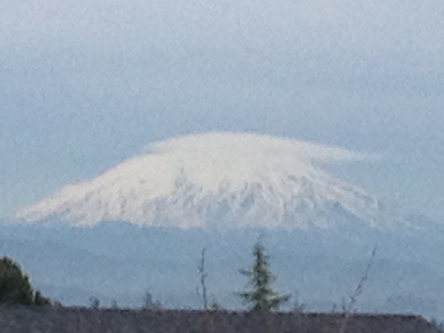 I caught Mt. Saint Helens with her top back on this afternoon.