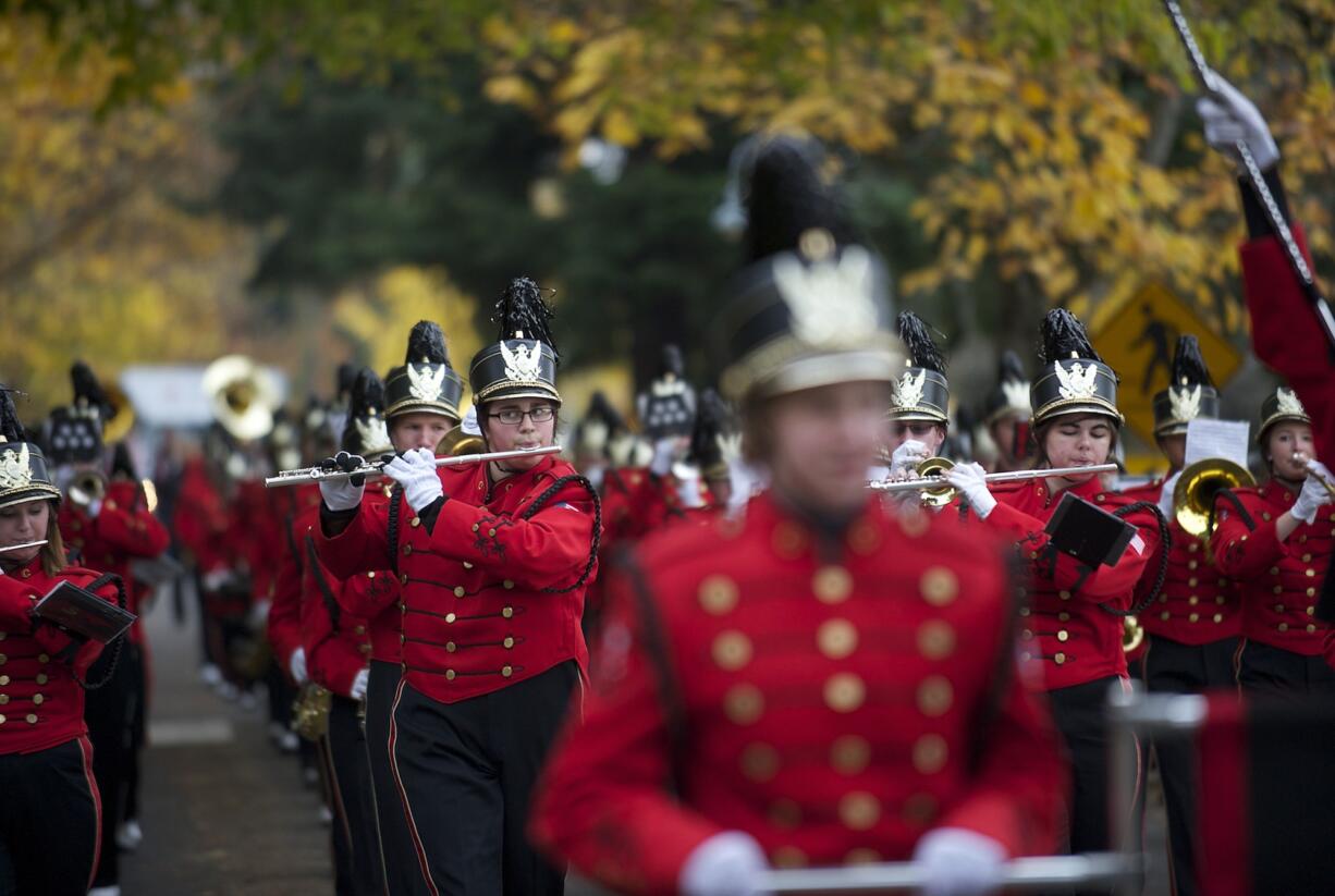 The Camas High School Marching Band performs in the 27th Annual Lough Legacy Veterans Parade at Fort Vancouver on  Nov.