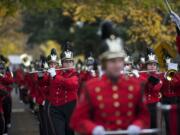 The Camas High School Marching Band performs in the 27th Annual Lough Legacy Veterans Parade at Fort Vancouver on  Nov.