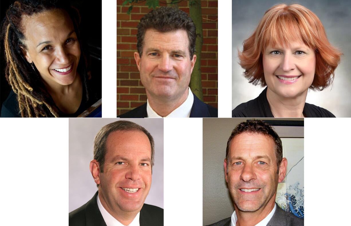 Clark County judicial appointee applicants, clockwise from top left, Senior Deputy Prosecutor Camara Banfield, Chief Deputy Prosecutor John Fairgrieve, attorney Denise Lukins, attorney Christopher Ramsay and attorney Bob Vukanovich.