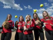 Camas softball's five returning seniors, from left: Jennifer Ross, Hannah Welborn, Lena Richards, Harli Hubbard and Cailyn Grindy.