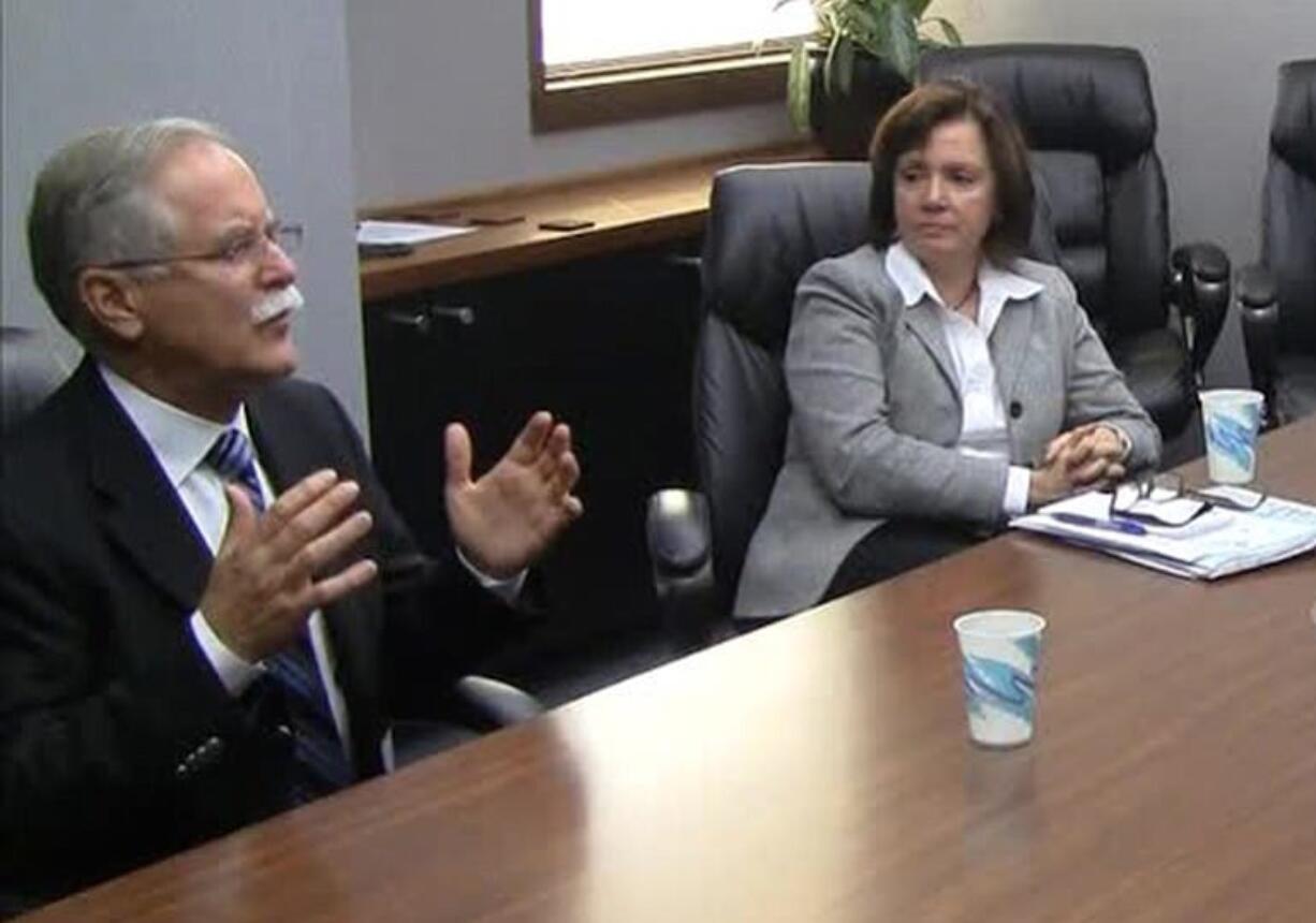 Commissioner of Public Lands Peter Goldmark and Sandra Kaiser, the director of communications for the Office of the Commissioner of Public Lands, speak Thursday with The Columbian's editorial board.