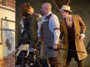 Jocelyn Bower (Gregory), from left, Matt Newport (Benvolio) and Joseph Culley (Balthasar) wear steampunk outfits in a rehearsal for Magenta Theater Company's adaptation of &quot;Romeo and Juliet.&quot;