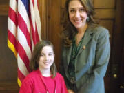 Hathaway Elementary School fourth-grader Paige Maas stands with U.S. Rep. Jaime Herrera Beutler of Camas during a trip to Washington, D.C.