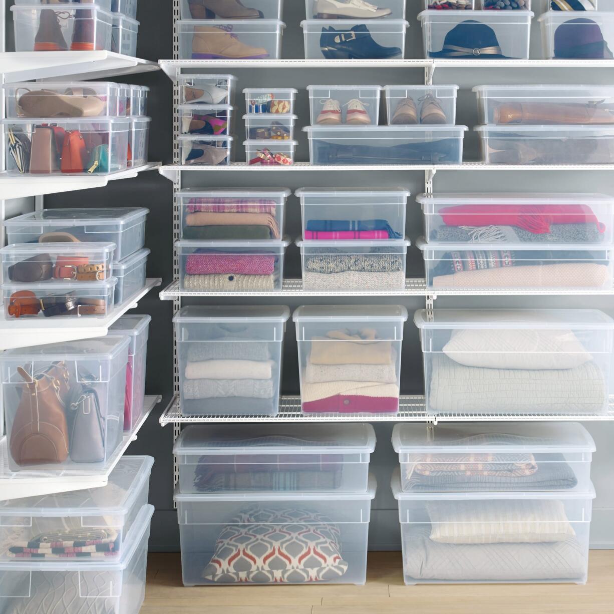 The Container Store
Clear storage bins can help cut down clutter and help you see what's where.