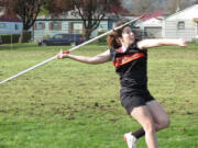 Mackenzie Pfeifer finished first for Washougal in the javelin with a throw of 103 feet, 10 inches at the Al McKee Invitational Saturday, at Stevenson High School.