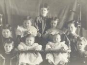 This photo of the growing Frothinger family was taken in the fall of 1912. At top is Veda, age 5.  Back row, from left are Elmer, Edgar, Rose and Leona.