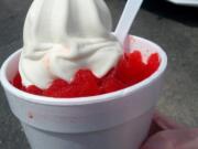 If you order a snow cone supreme at Jerry's Sno Cones in Memphis, it comes layered with soft-serve.