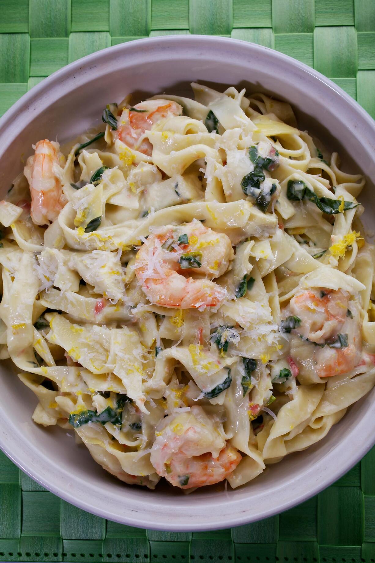 Lemony Shrimp and Spinach Fettuccine.