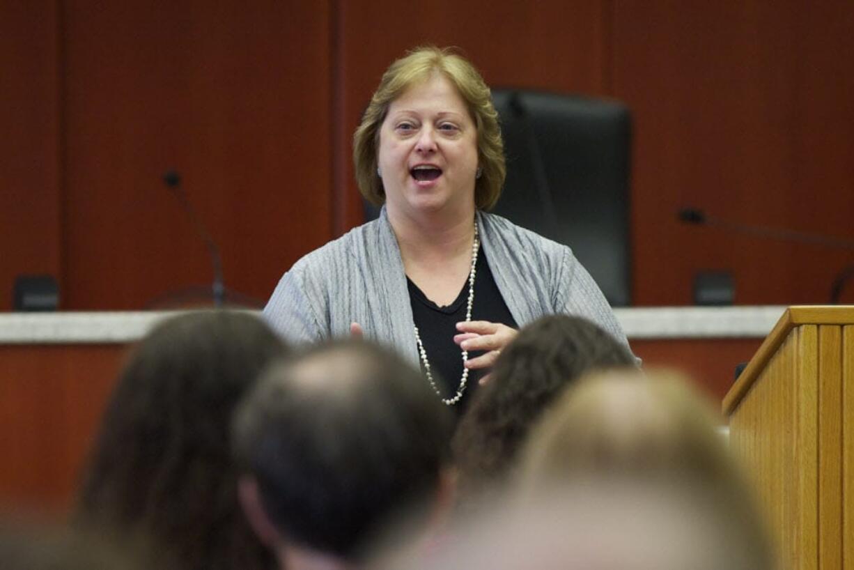 Clark County Superior Court candidate Josephine Townsend speaks at a a judicial forum July 16, 2012, at the Clark County Public Service Center.