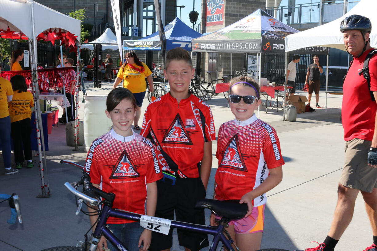 Paige Maas, 10; Blake Bell, 11; and Makayla Buzzell, 11; rode 27 miles in the American Diabetes Association's Tour de Cure fundraiser event July 26 at the Hillsboro Stadium. The three locals were Red Riders, bicycle riders with diabetes, and each raised $1,000 or more.