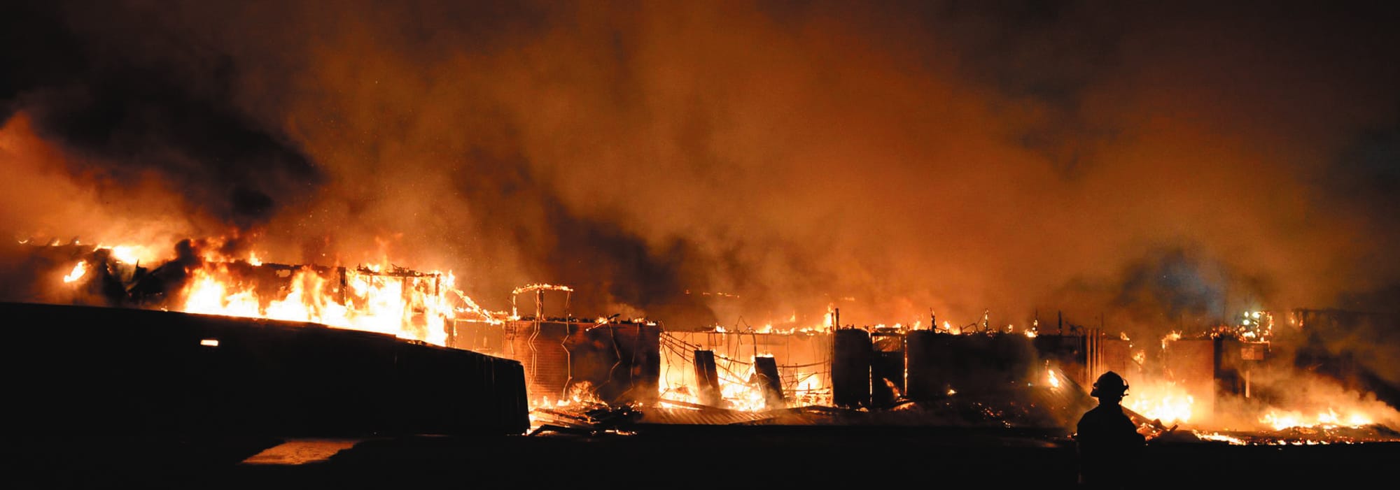 Crestline Elementary School is engulfed in smoke and flames on Feb.