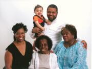 Fleater Jackson and her family gathered recently for a five-generation portrait. Pictured in the front row from left are Monique Smith, 50; Fleater Jackson, 87; and Jamie McCoy, 70. Standing is Phillip Meade, 27, holding his son, Kaden Robert Miller Meade, 9 months.