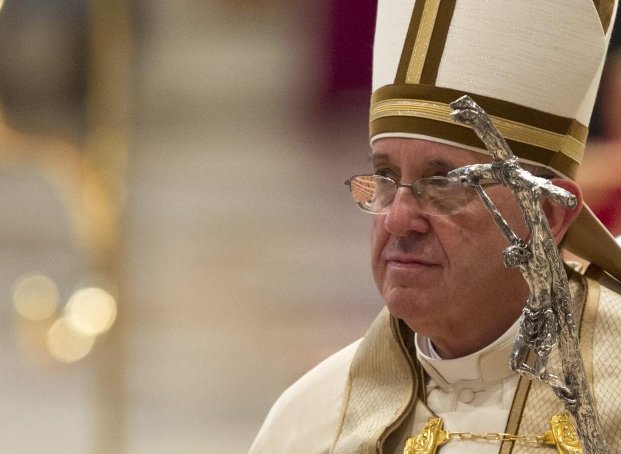 Pope Francis leaves at the end of a prayer on the occasion of the World Day of the Creation's care in St. Peter's Basilica at the Vatican, Tuesday.