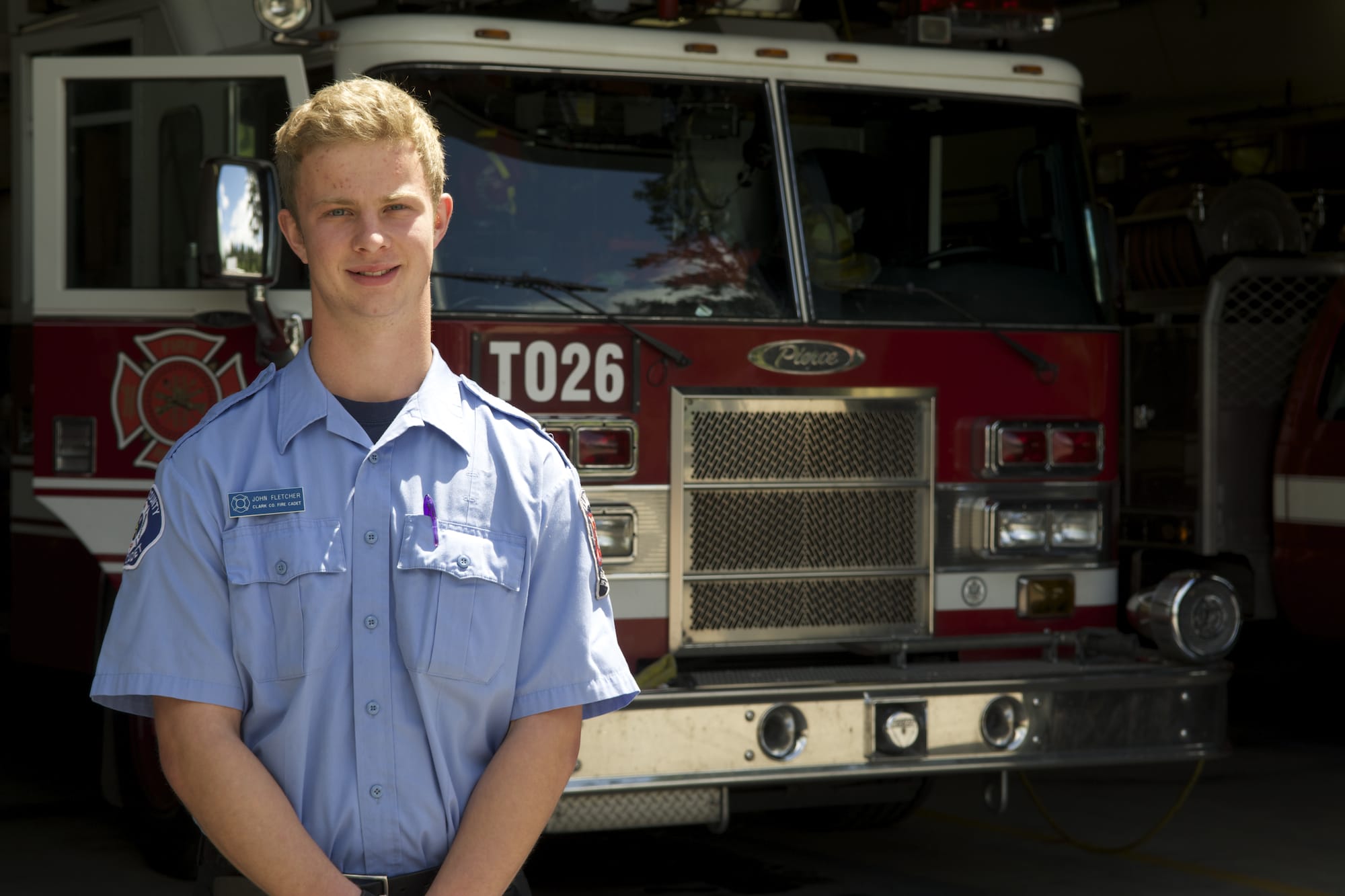 Jack Fletcher, then a senior at Prairie High School, posed for a portrait outside Clark County Fire