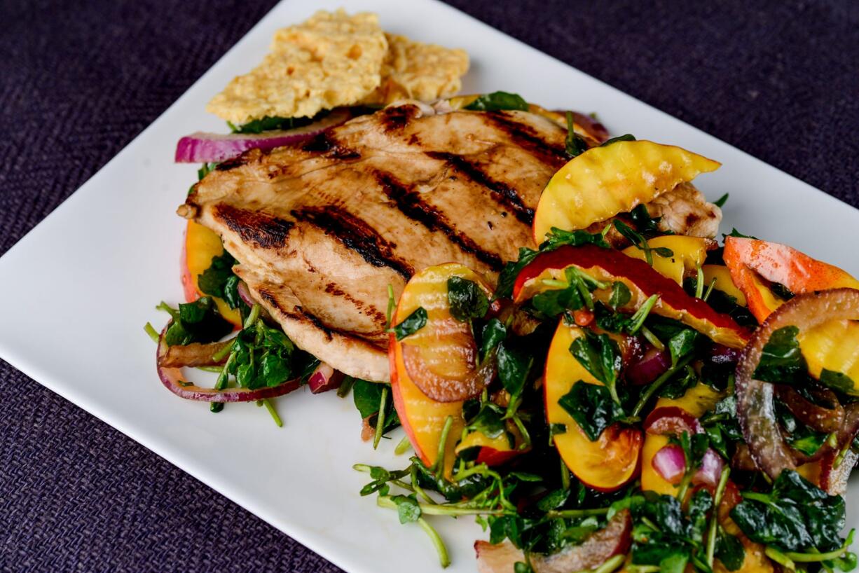 Balsamic Chicken With Watercress and Nectarine Salad.