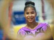 Gymnast Jordan Chiles trains at Naydenov Gymnastics in Vancouver Tuesday August 25, 2015.