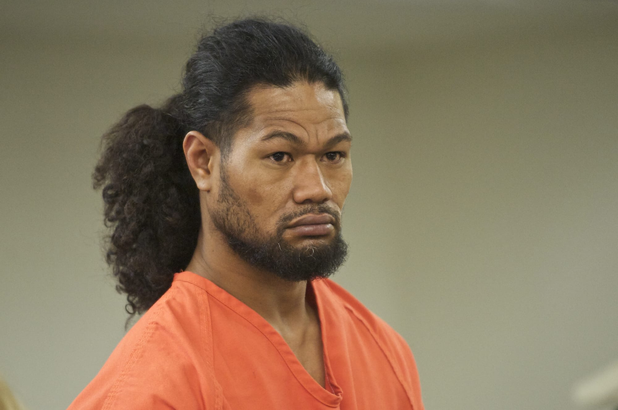 Luka Tapuaialupe makes his first appearance in Clark County Superior Court June 9 on suspicion of vehicular homicide and felony hit and run in connection with the death of Greg Thorkildson, 40.