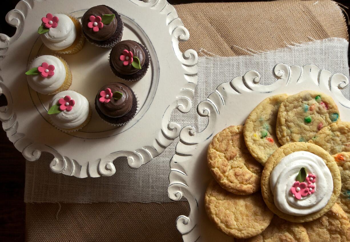 Simply Vanilla and Simply Chocolate cupcakes with M&amp;Ms, snickerdoodle and sugar cookies are displayed Feb.