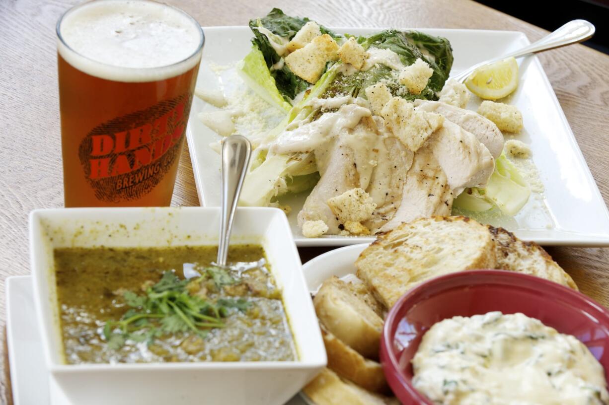 Artichoke Spinach Dip, New Mexico Green Chili, Panini Grilled Chicken Caesar Salad.