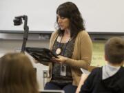 Fifth-grade teacher Erin Hayes' class at Hathaway Elementary School in Washougal use tablets for their daily work.