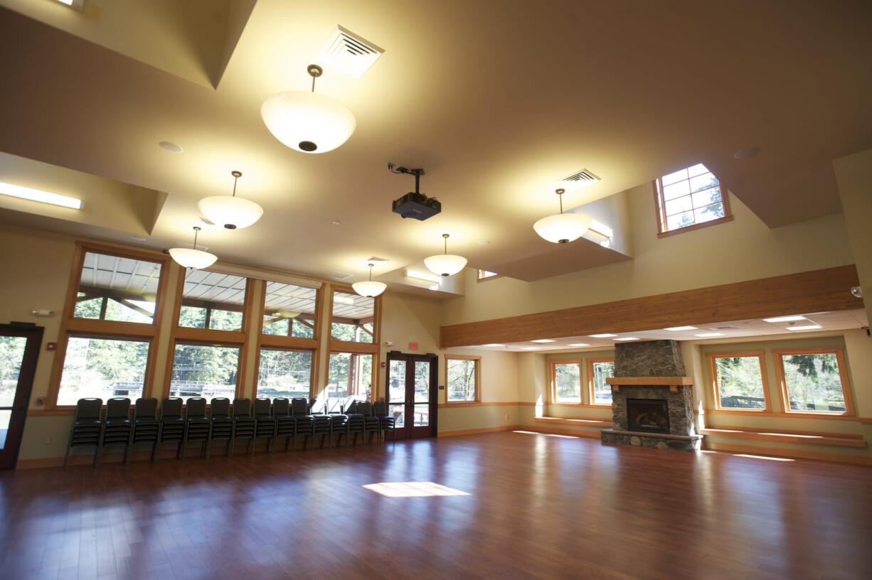 The banquet hall, right, seats up to 150 people.