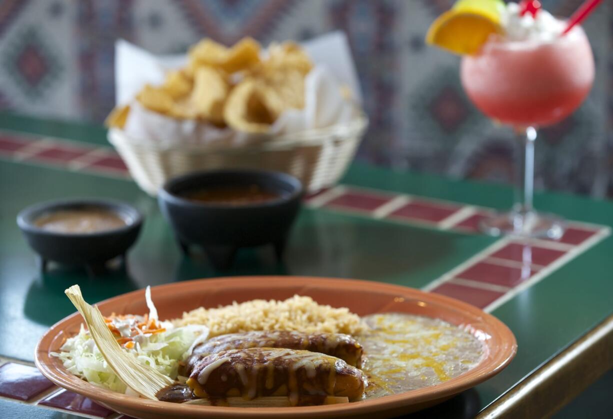 The chicken tamale dinner at Mexico Lindo, served with rice, beans and salad.