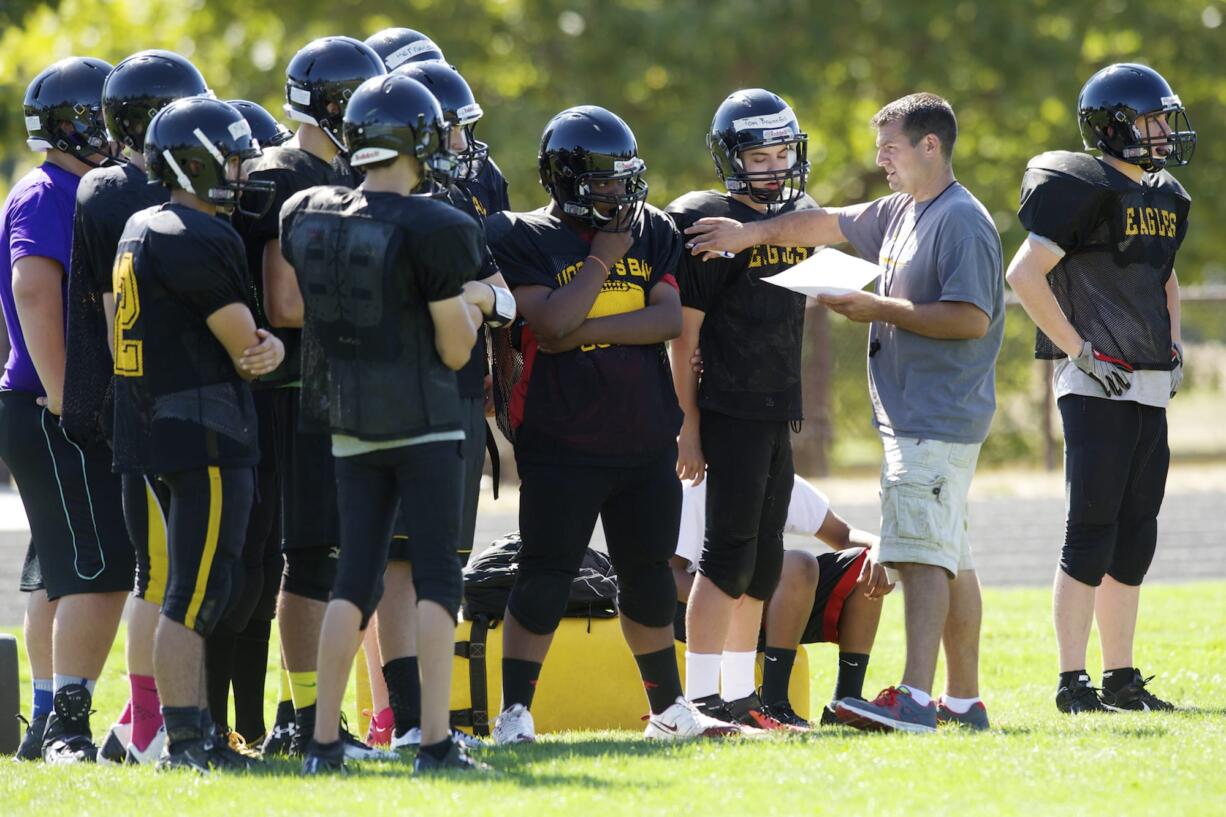 Hudson's Bay football coach Andy Meyer, Monday, September 1, 2014.