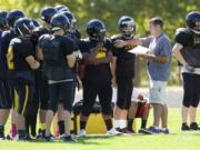 Hudson's Bay football coach Andy Meyer, Monday, September 1, 2014.