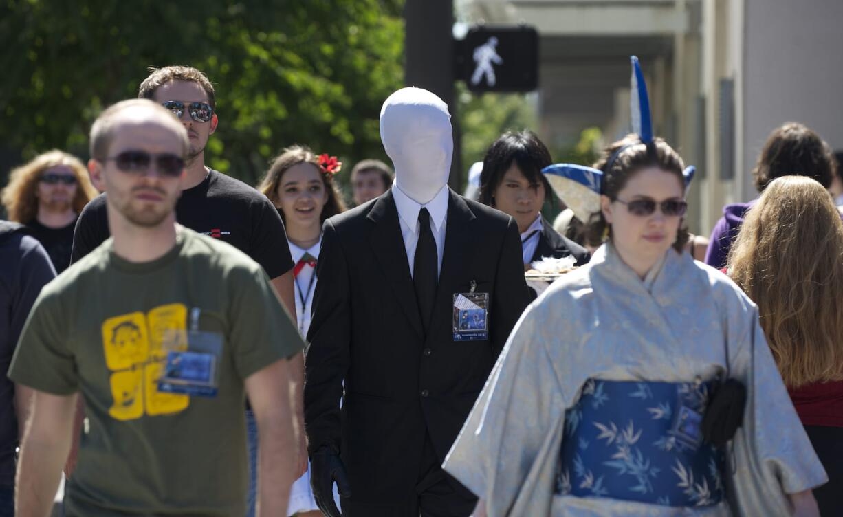 Jared Runyan, 23, from Portland, dressed as Slender Man, attends the Kumoricon 2012 celebration in Vancouver.