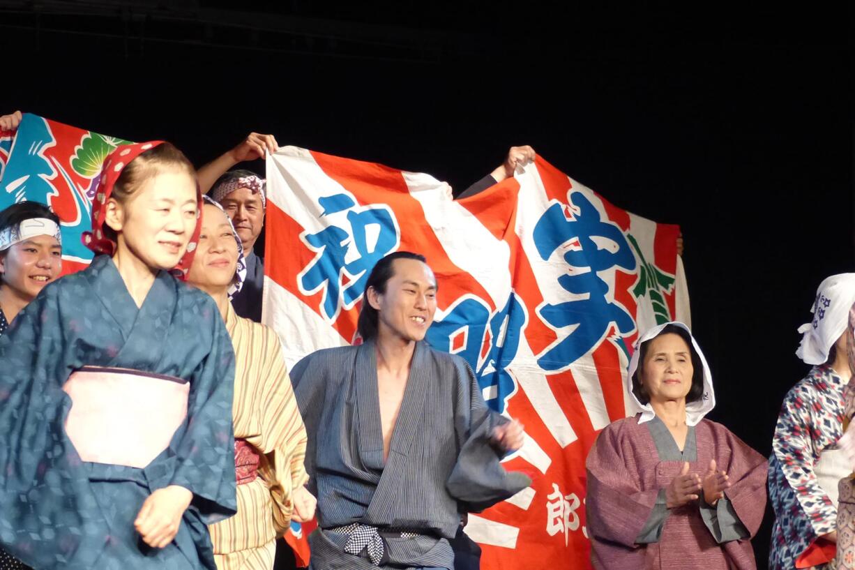 Wataru Ishihara, center, plays 1830s castaway Otokichi in an April 24 performance at Clark College.