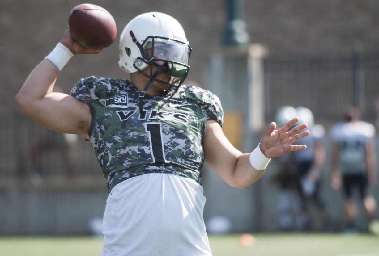 Portland State University football player from Clark County, senior quarterback Kieran McDonagh, at a practice in Portland Wednesday August 26, 2015.