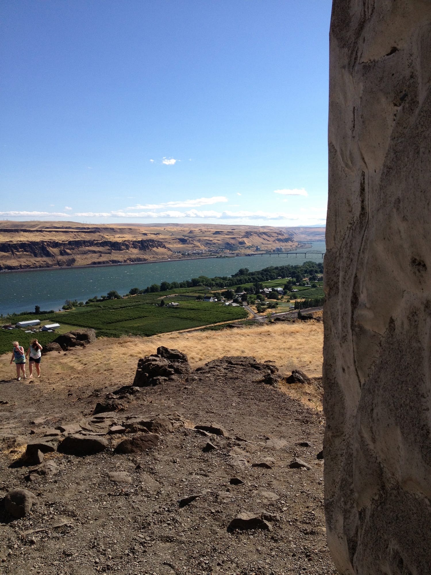 Susan Parrish/The Columbian
From the Stonehenge Memorial visitors have sweeping views of Maryhill State Park and the Highway 97 bridge, right, the Columbia River Gorge and hills dotted with vineyards.