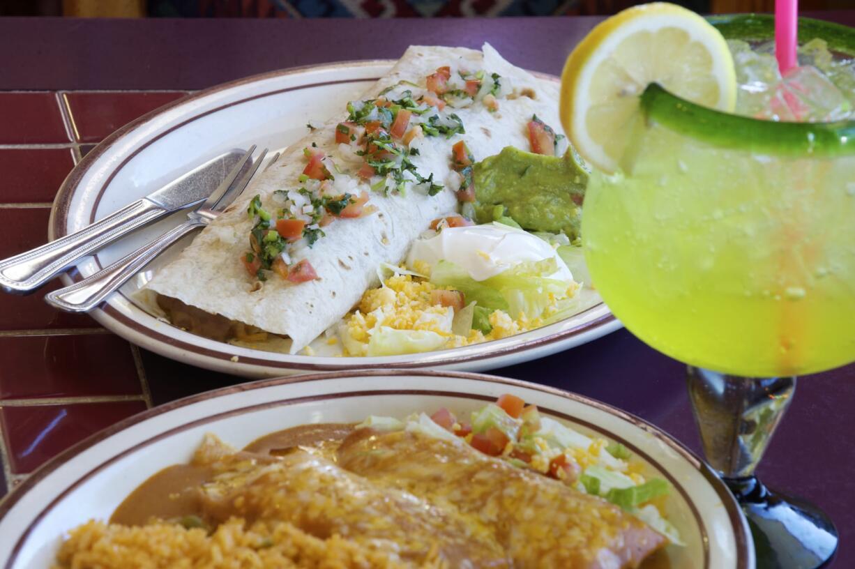 Fajita burrito and pork tamales at Las Mesitas.