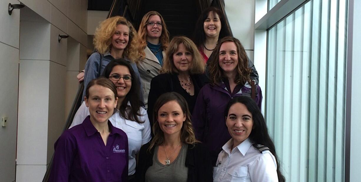 Members of the Rose City Chapter of Women in Aviation, who will host their first Girls in Aviation event Sept. 26 at Pearson Field Aero Maintenance Flight Center.