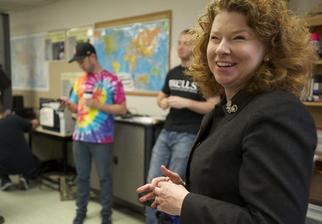 Mechanical engineer Tina Barsotti teaches a class on the mechanics of materials at Clark College. In her class of 28 students, seven are women.