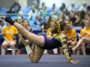 Columbia River's Kenzie Moxley, competing on the floor excercise, helped the Chieftains to a fifth place finish last year at the state gymnastics meet in Tacoma.