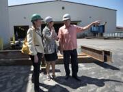 State Sen. Ann Rivers, R-La Center, from left, and state Rep. Liz Pike, R-Camas, tour Fabrication Products Inc. in Vancouver with owner Ron Jones on Monday.